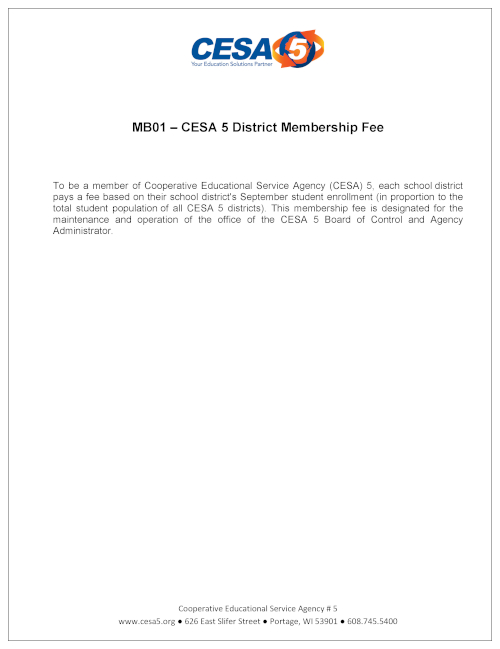 MB01 CESA 5 District Membership Fee
